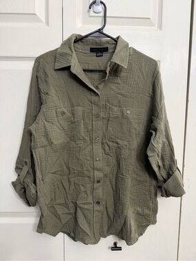 Sanctuary Olive Lightweight Button-Down Shirt